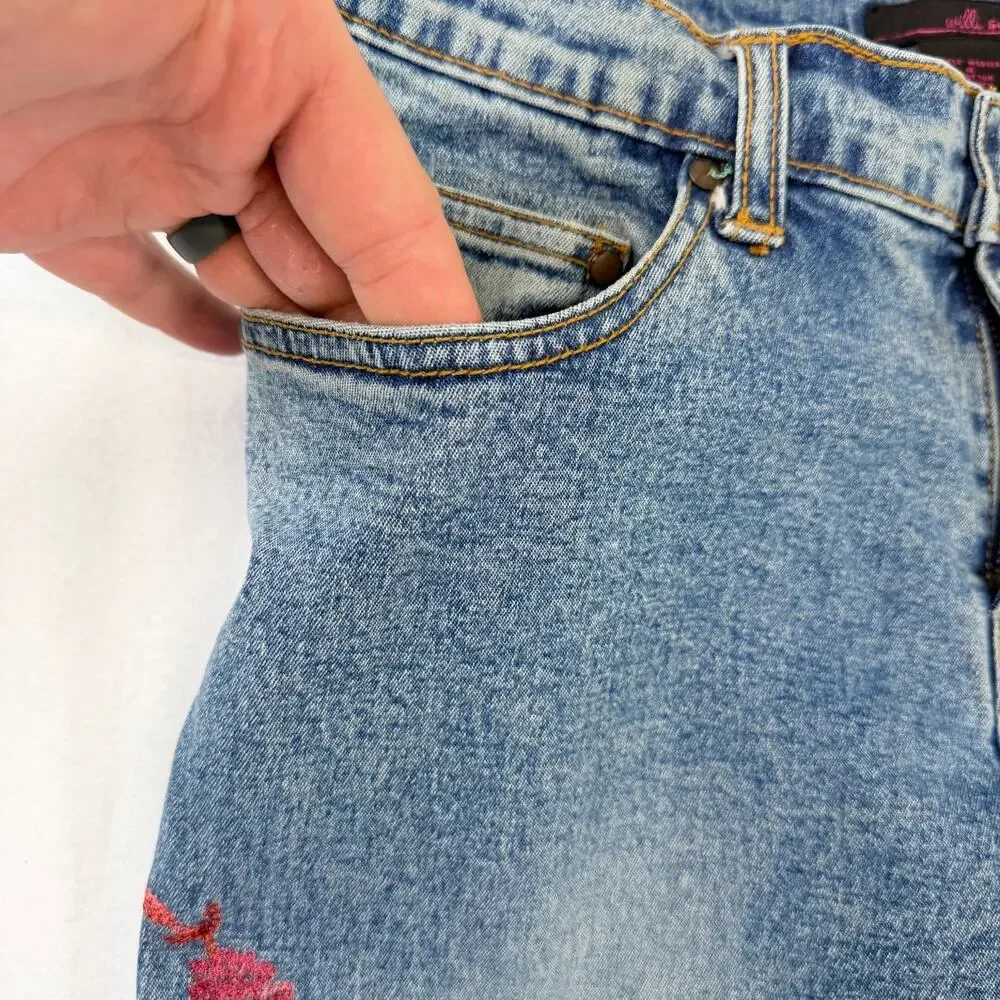 Willi Smith Jeans Womens 4 Paisley Floral Embroidered Bootcut Y2K Boho Acid Wash